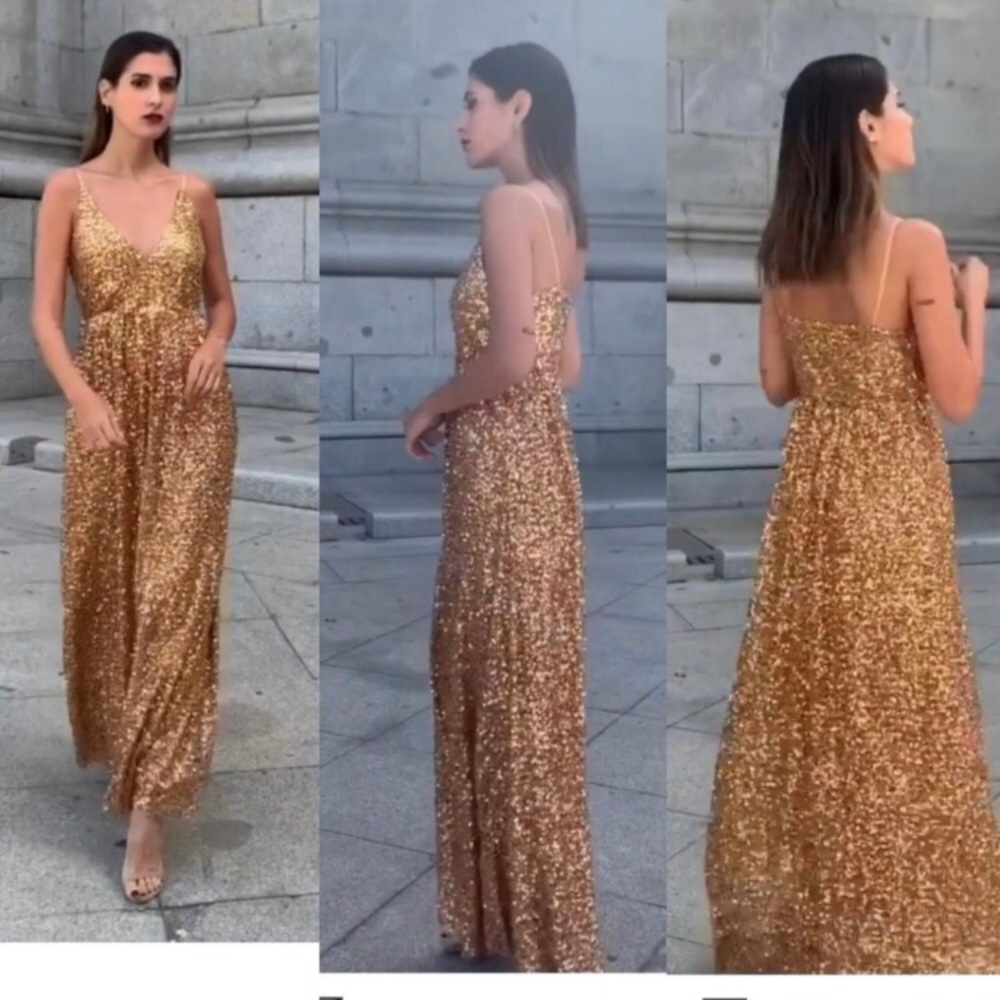Zara limited edition gold sequin dress